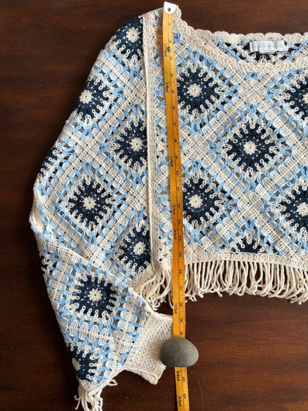 House of Harlow 1960 Crocheted Poncho Sweater Boho Fringe OS - Picture 7 of 7